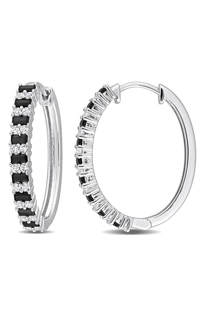 DELMAR Sterling Silver Created Black Spinel
White Sapphire Earrings