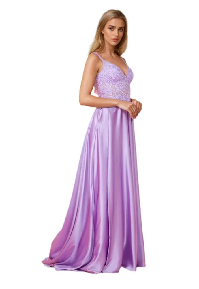 TRUEDAMES Full-Length Chiffon Lace Illusion Formal Gown Prom Dress