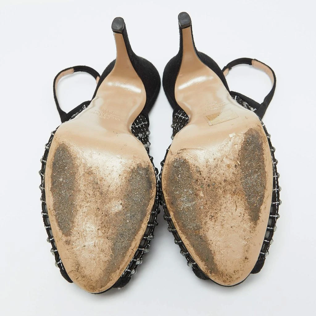 Valentino Valentino Black Mesh and Suede Crystal Embellished Peep Toe Pumps Size 38.5 6