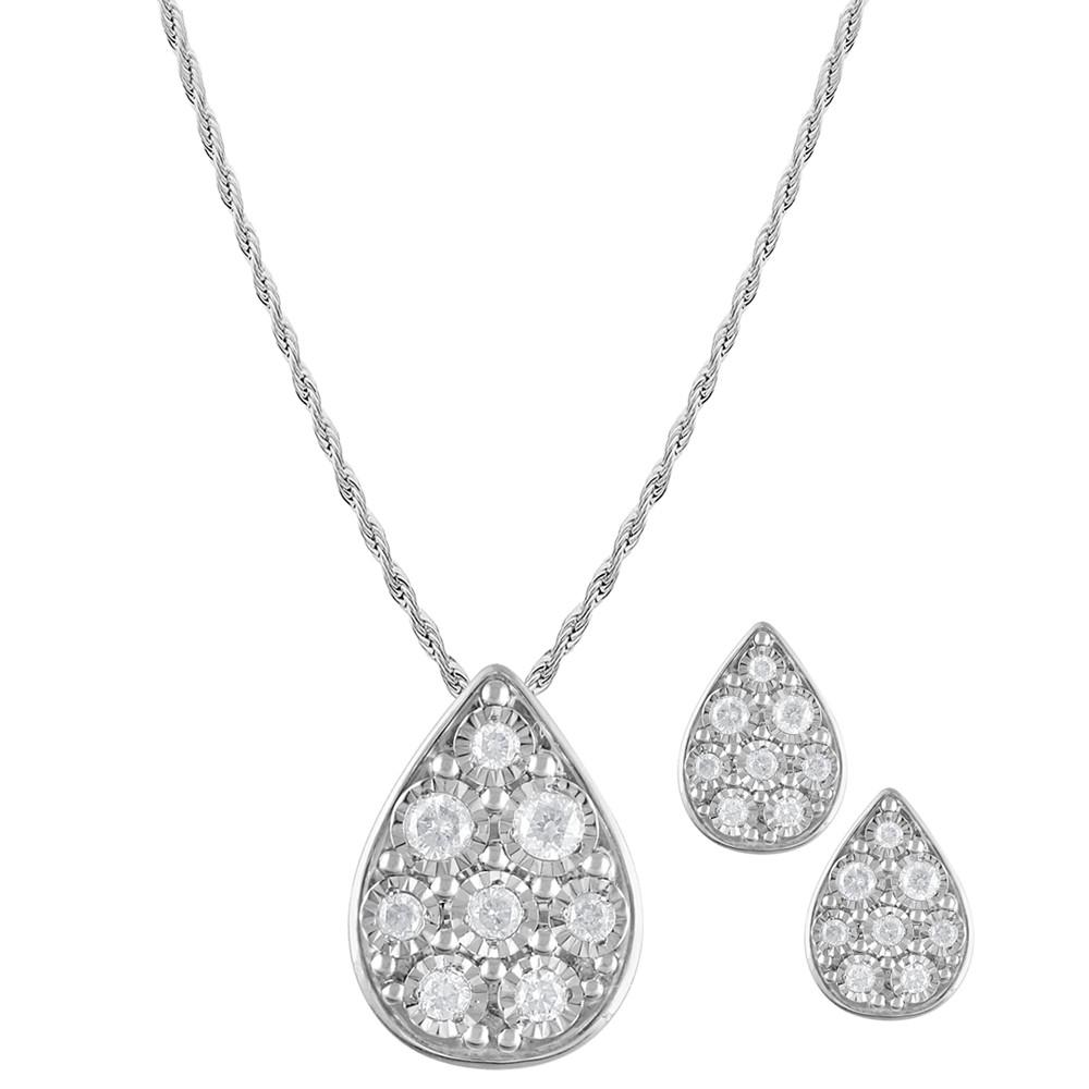Macy's 2-Pc. Set Diamond Teardrop Pendant Necklace & Matching Stud Earrings (3/8 ct. t.w.) in Sterling Silver