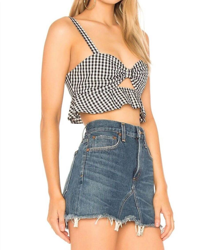 Tularosa Sydney Ruffle Bra Gingham Crop Top In Black, White