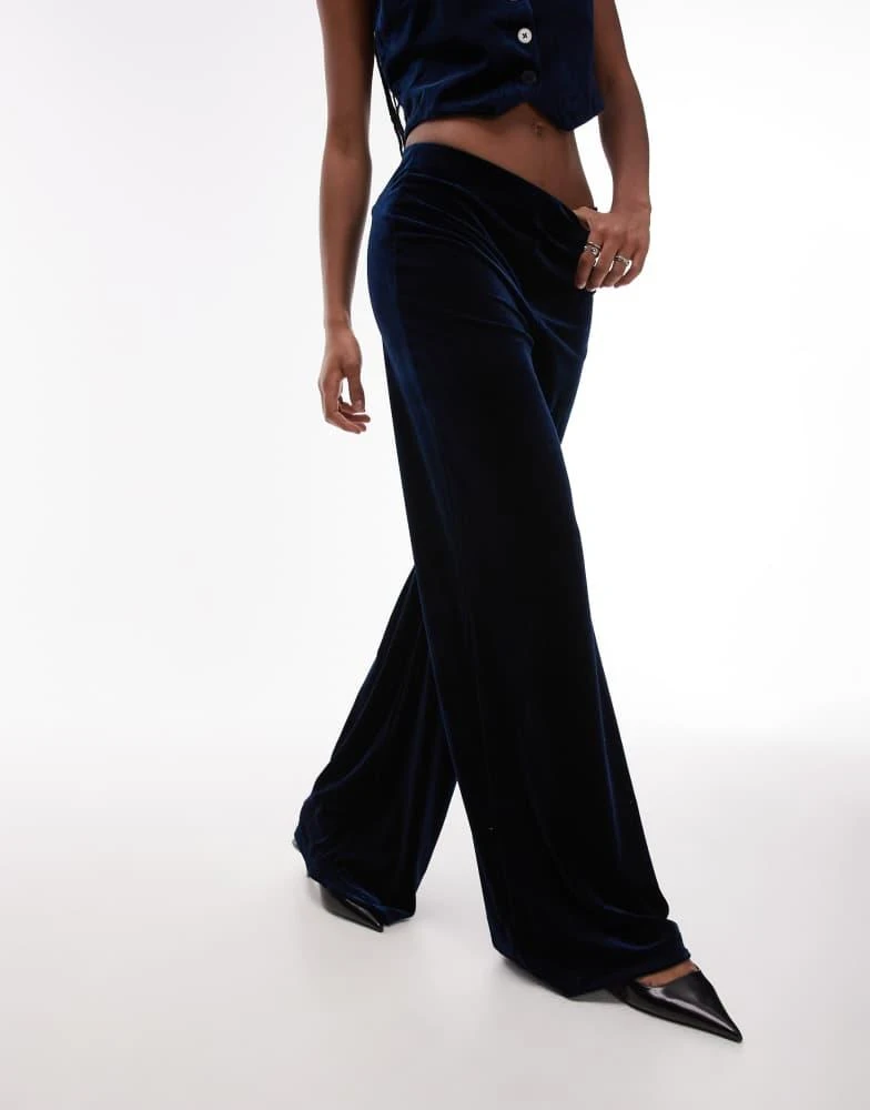 Mango Mango velvet wide leg trouser co-ord in navy 2