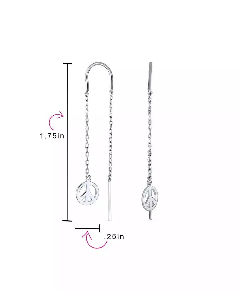 Bling Jewelry Tiny World Peace Sign Dangle Earrings Lightweight Long Flat Chain Threader Sterling Silver 3