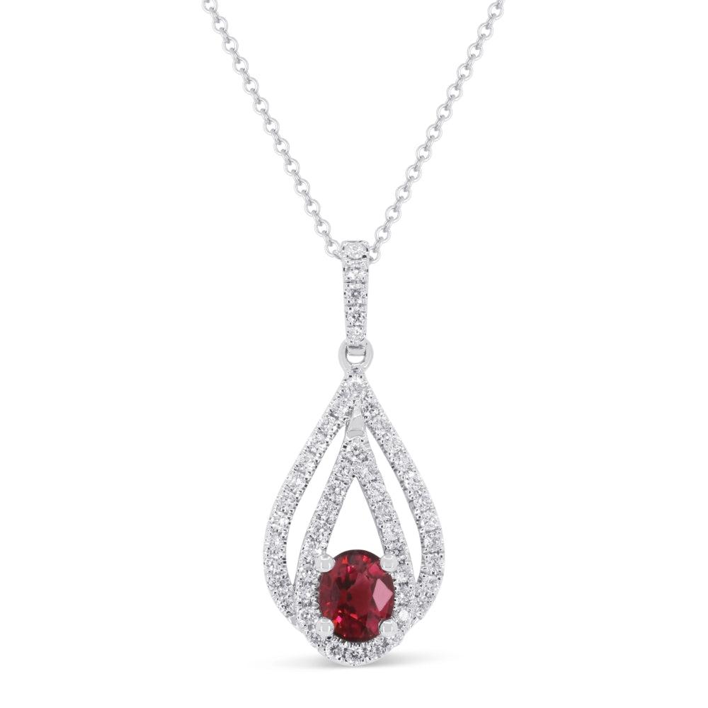 SSELECTS 0.51Ct Ruby 16"pendant Necklace In 14K White Gold