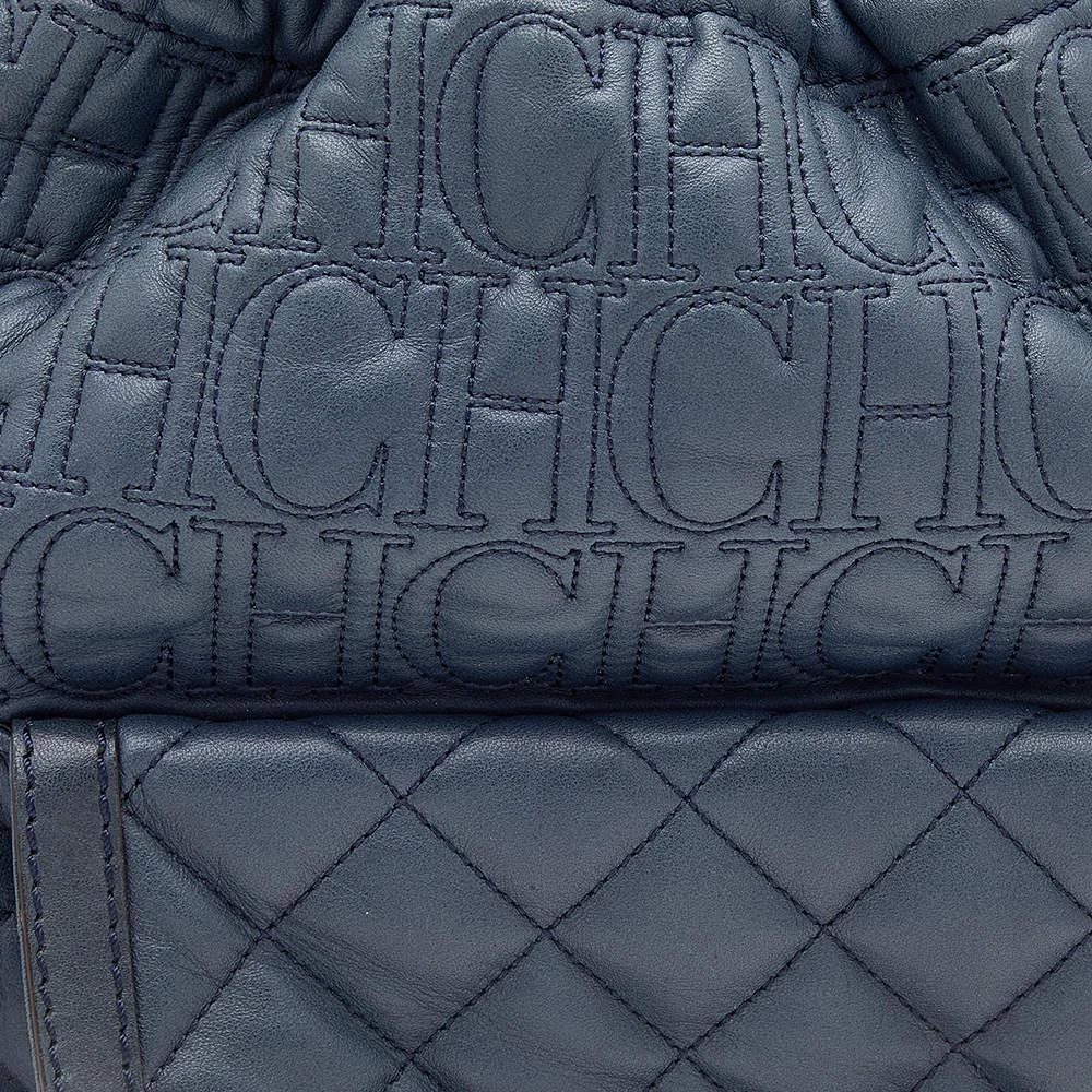 Carolina Herrera Carolina Herrera Blue Quilted Leather Bucket Bag 5