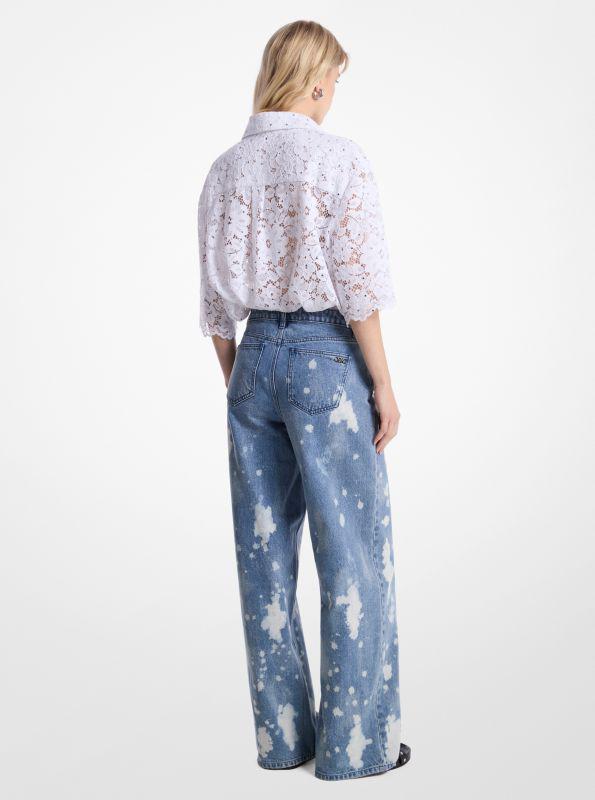 Michael Kors Hand-Splattered Bleach Denim Wide-Leg Jean