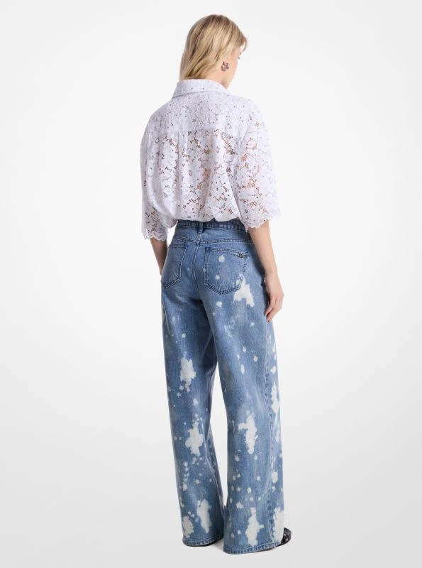Michael Kors Hand-Splattered Bleach Denim Wide-Leg Jean 2
