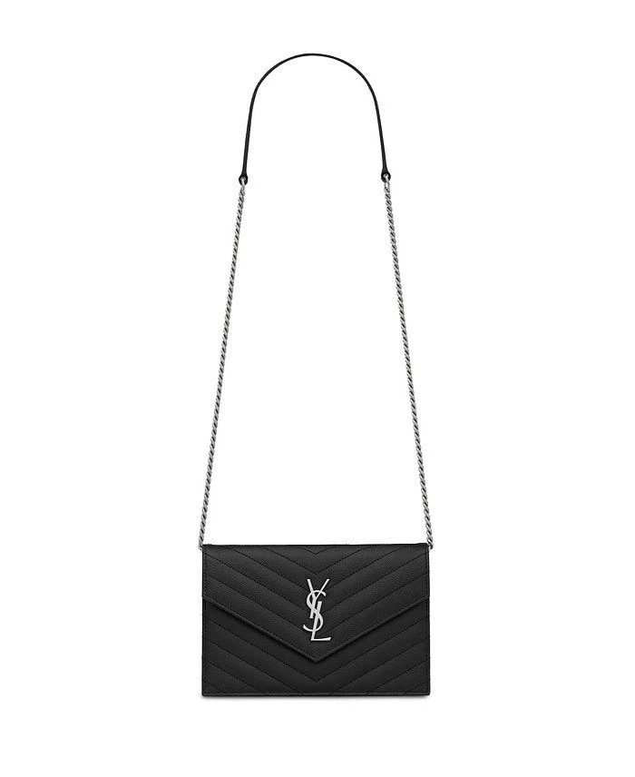 Yves Saint Laurent Cassandre Envelope Chain Wallet in Grain De Poudre Leather 1