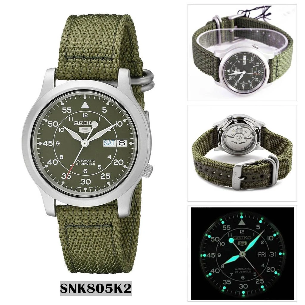 SEIKO Men's SNK805 SEIKO 5 Automatic Stainless Steel Watch with Green Canvas 2