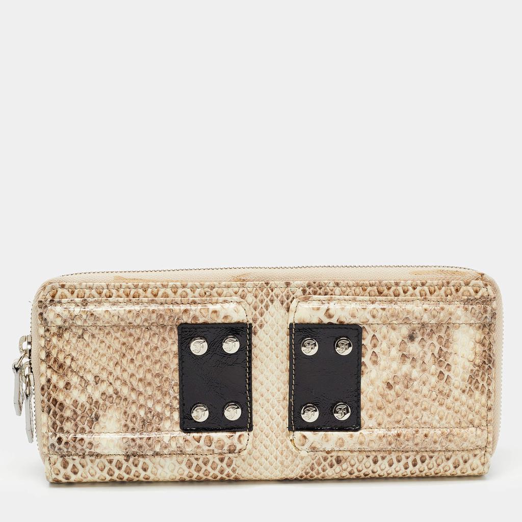 Gianfranco Ferre Gianfranco Ferre Beige Watersnake Leather Zip Around Oversized Wallet