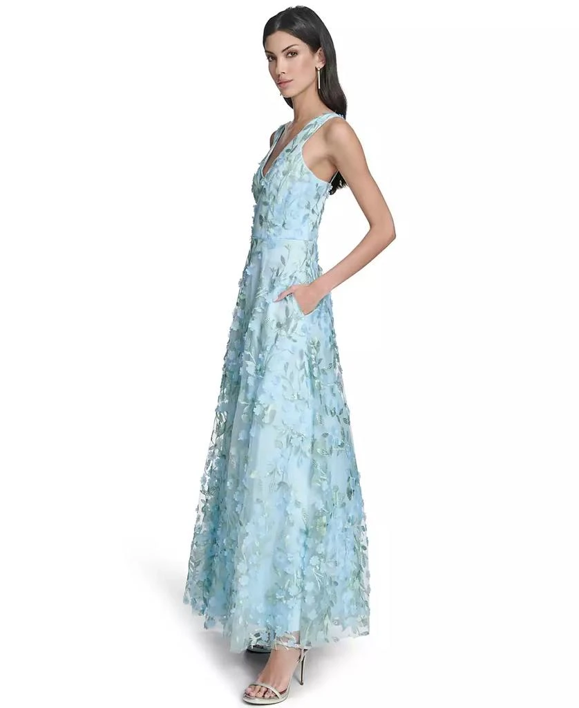 Eliza J Petite 3D Floral Applique Gown - Aqua - Size 4