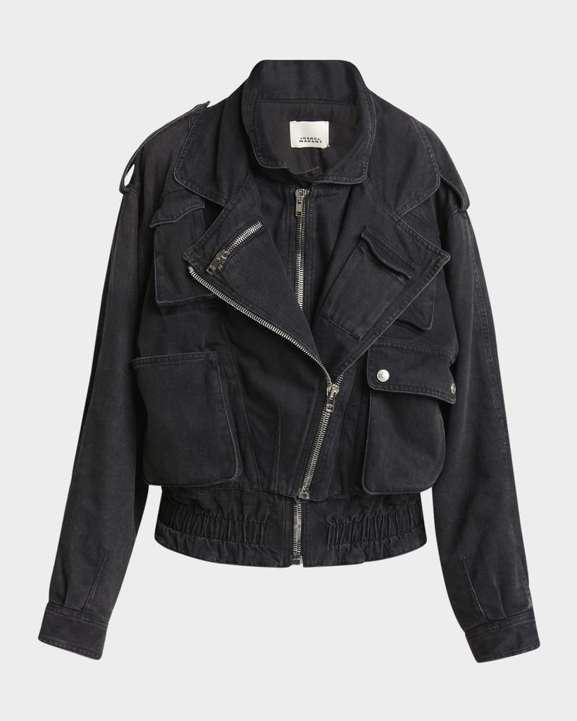 Aneli Asymmetric Double Denim Bomber Jacket – On Sale Now with Up