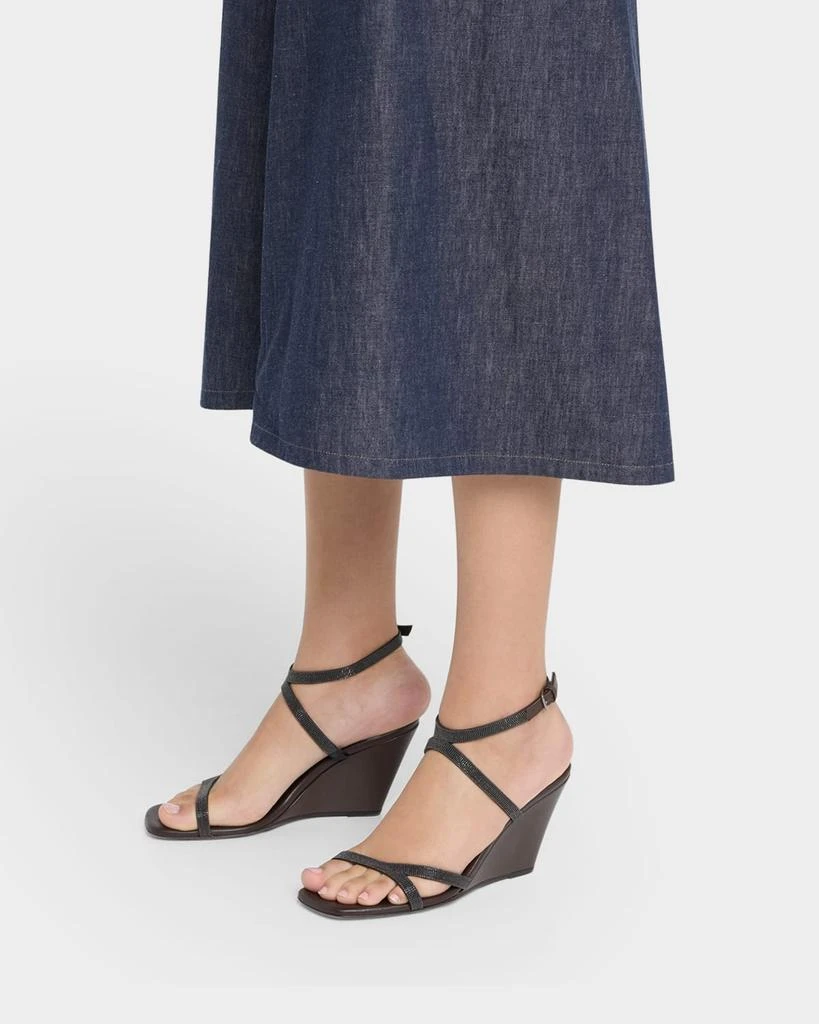 Brunello Cucinelli Leather Two Cross Strap Wedge Sandals 2