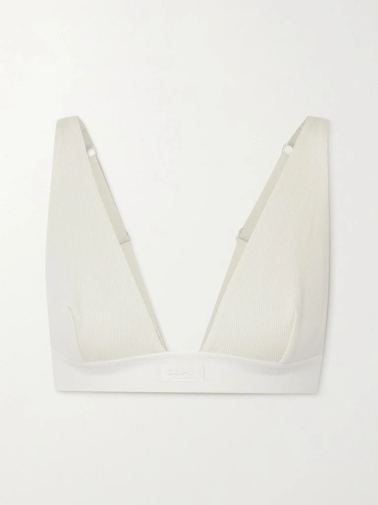 SKIMS Plunge Ribbed Cotton-blend Jersey Bralette - Bone