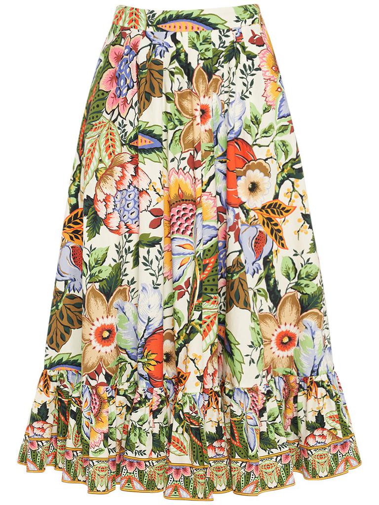 ETRO Printed Cotton Ruffled Midi Skirt