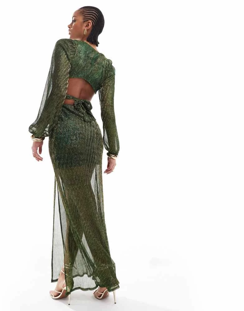 TFNC Tall TFNC Tall pleated shimmer maxi dress in emerald green 3