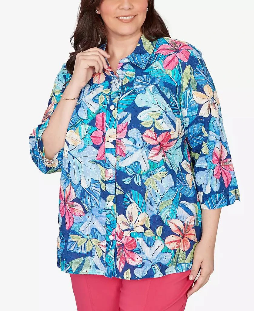 Alfred Dunner Plus Size The Royal Treatment Tropical Eyelet Button Down Top 2