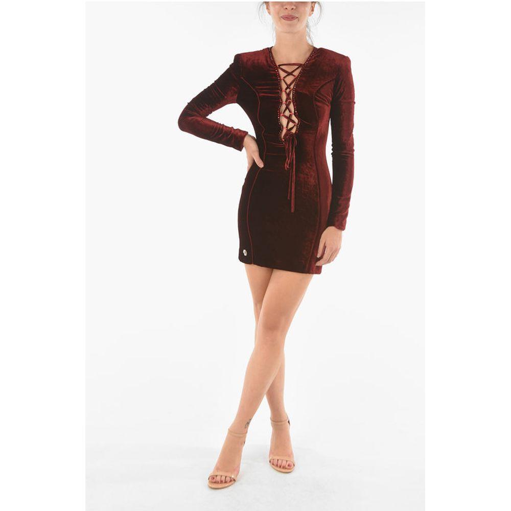 Philipp Plein Philipp Plein COUTURE Lace-up Detail ELEGANT Velour Women's Dress