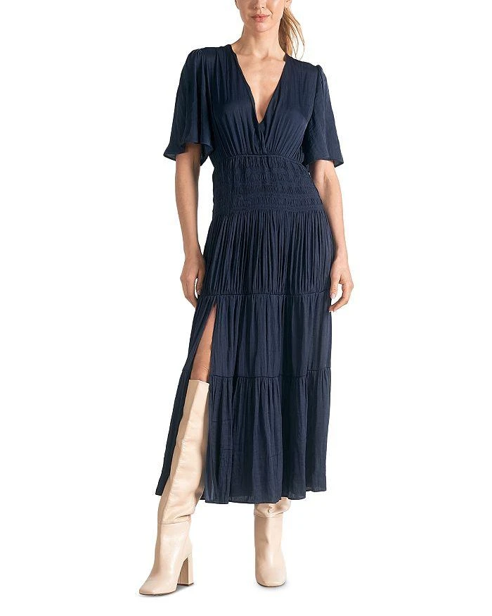 Elan V Neck Smocked Dress 1
