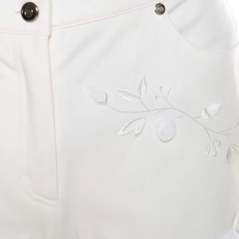 Escada Escada White Cotton Denim Sequined Rosette Applique Flared Jeans M 4