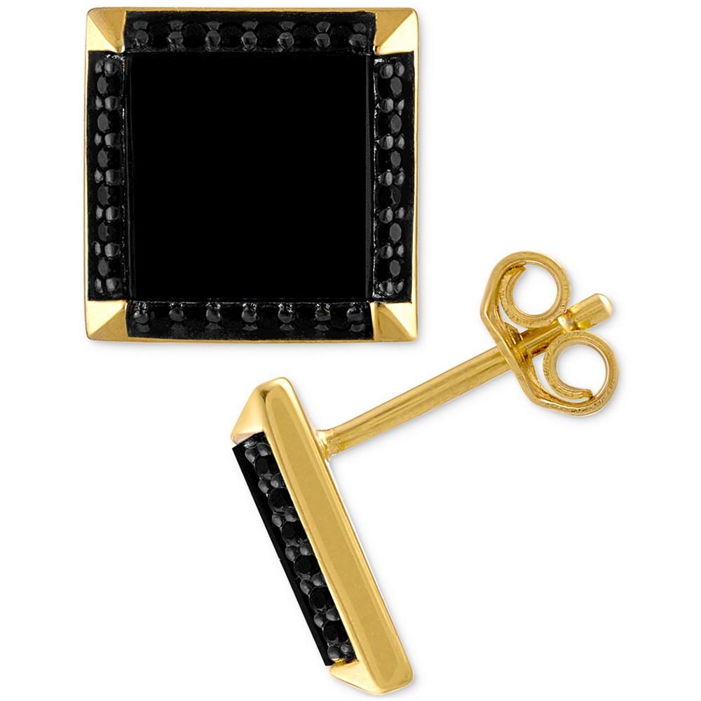 Esquire Men's Jewelry Men's Onyx & Black Spinel Square Stud Earrings in 18k Gold-Plated Sterling Silver, Created for Macy's