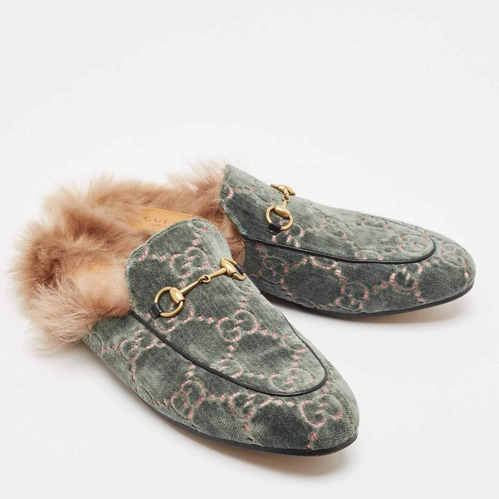 Gucci Gucci Green/Beige Fur and Velvet Princetown Mules Size 42 4