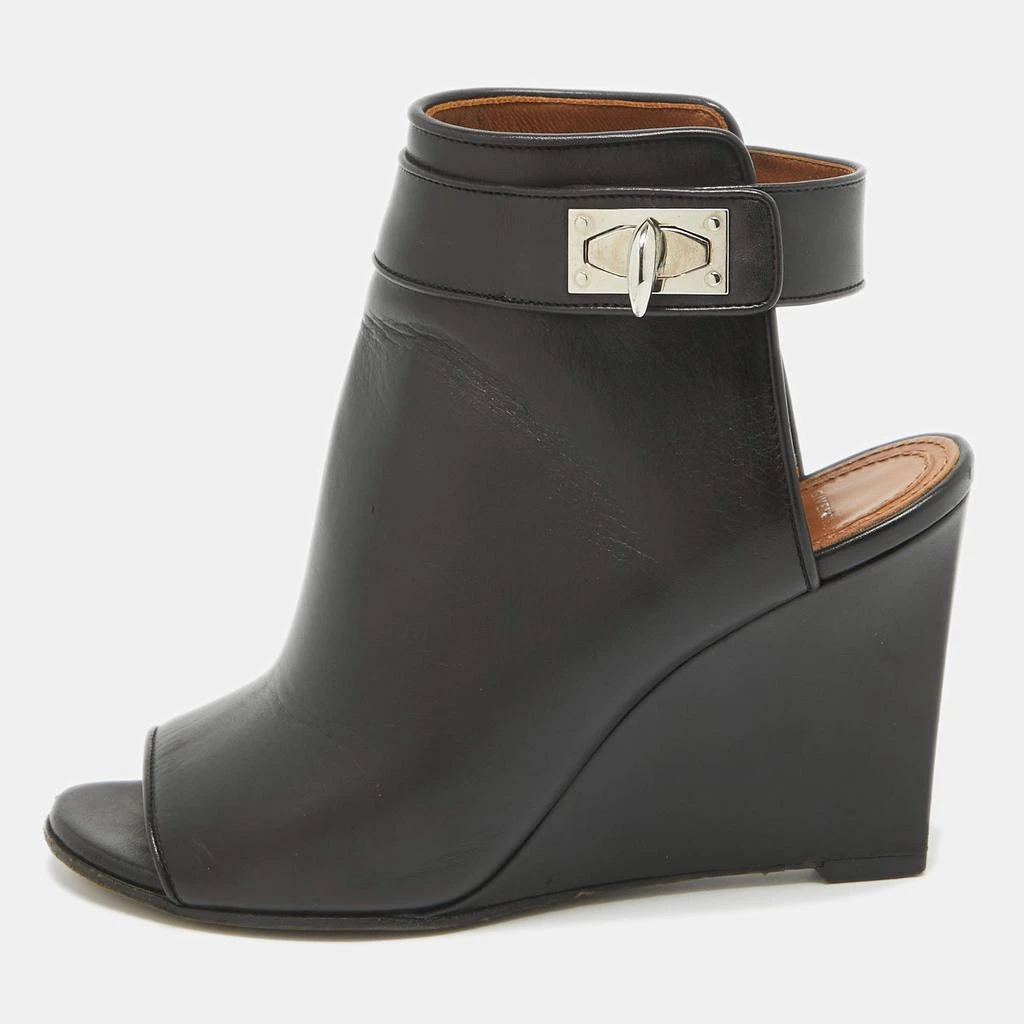 Givenchy Givenchy Black Leather Shark Lock Open Toe Wedge Sandals Size 36 1