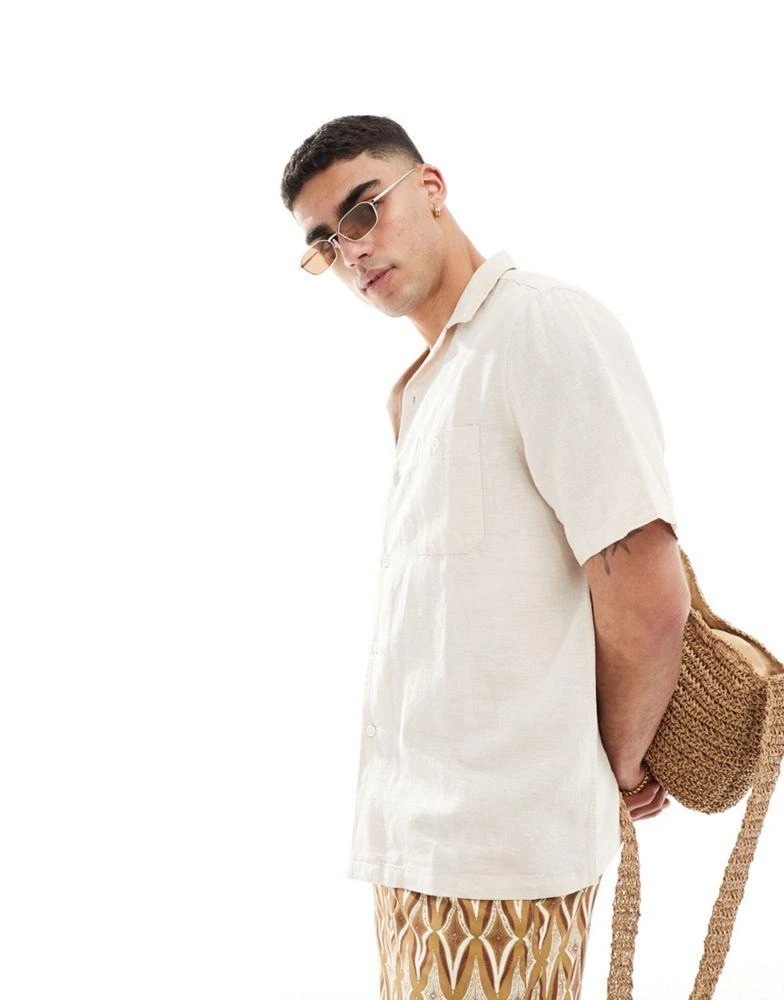 ASOS ASOS DESIGN relaxed linen shirt with revere collar in ecru 2