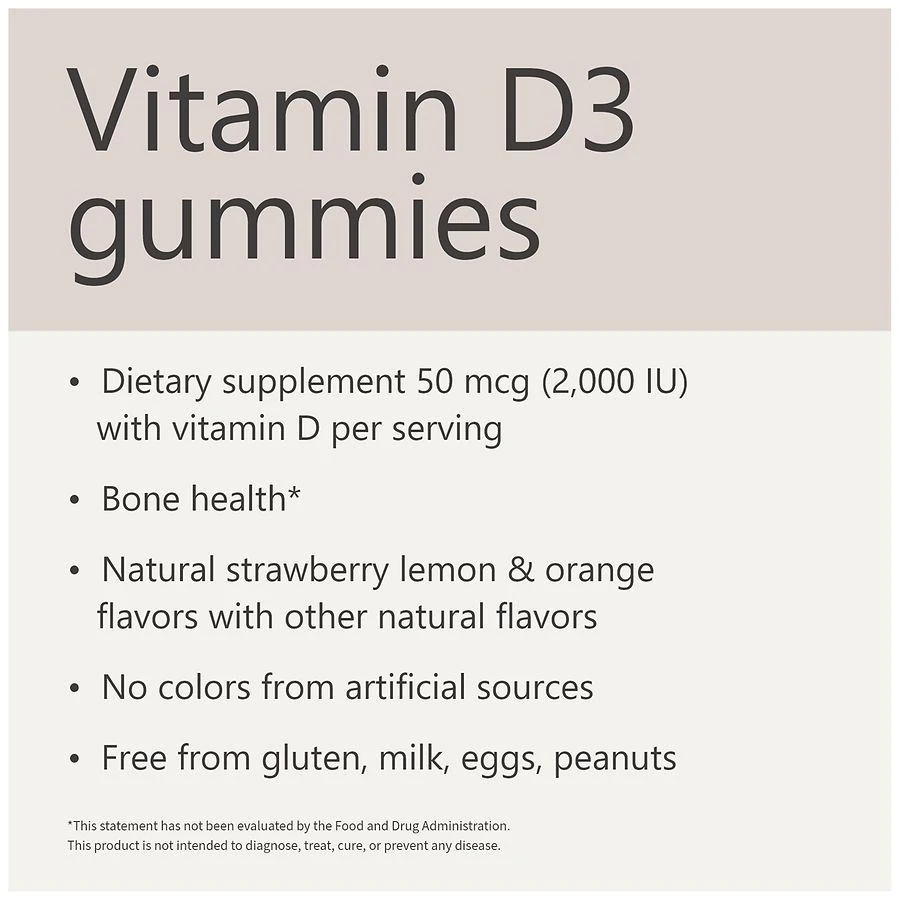 Walgreens Vitamin D3 50 mcg (2000 IU) Gummies Natural Strawberry, Lemon and Orange 7