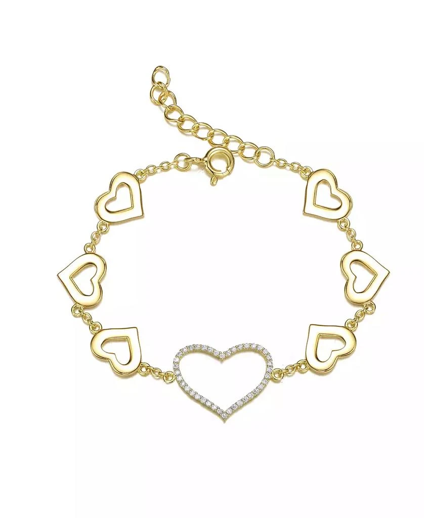 Rachel Glauber Teens Exquisite 14K Gold Plated CZ Heart Halo Charm Bracelet