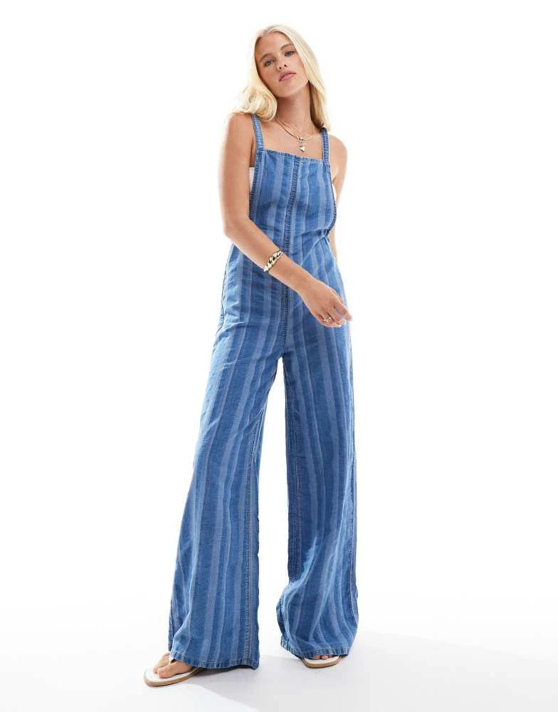 ASOS ASOS DESIGN soft denim wide leg jumpsuit in blue stripe 1