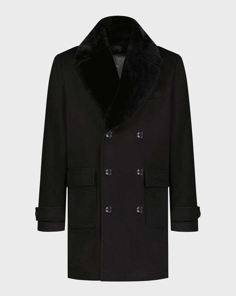 Gorski Men's Brushed Wool Short Coat With Detachable Shearling Lamb Collar
