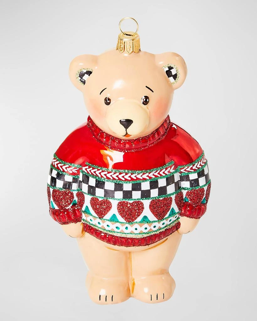 MacKenzie-Childs Cozy Christmas Sweater Bear Glass Christmas Ornament 1