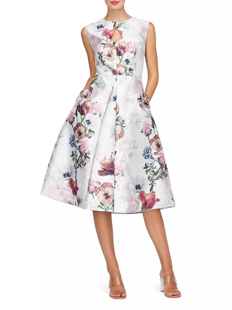 Kay Unger Rue Floral Metallic Organza A-Line Midi-Dress 2