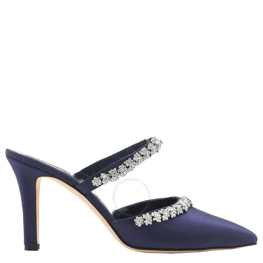 Manolo Blahnik Navy Vedadamu Satin Crystal Embellished Mules 1