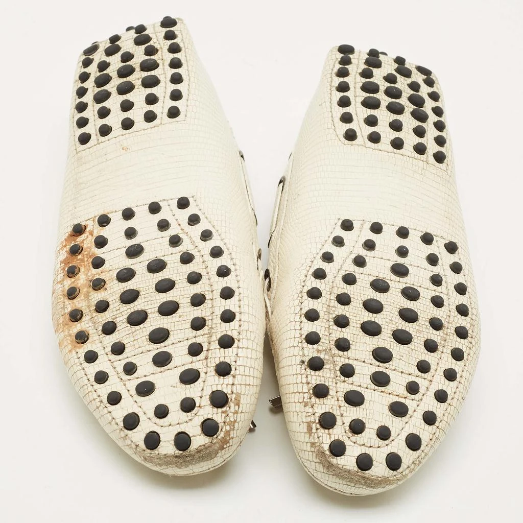 Tod
s Tod
s Cream Lizard Embossed Leather Bow Slip On Loafers Size 37.5 6