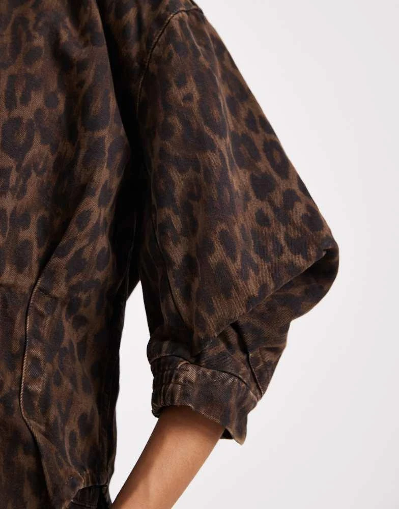 ALL SAINTS AllSaints nancy balloon sleeve leopard print denim top in brown 3