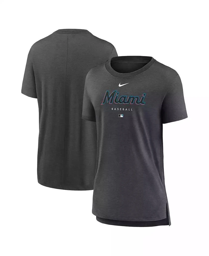 NIKE Women's Heather Charcoal Miami Marlins Authentic Collection Early Work Tri-Blend T-shirt 1