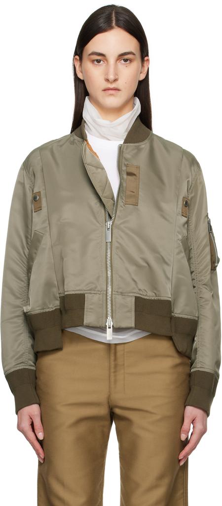 Khaki Nylon Twill Bomber Jacket – On Sale Now with Up to 10