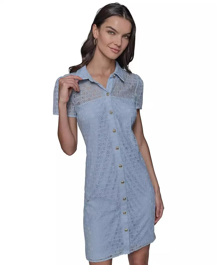 Karl Lagerfeld Paris Women's Graphic Lace Shirtdress - Marine - 18