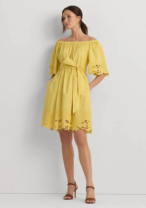 Ralph Lauren Ralph Lauren Womens Eyelet Cotton Off The Shoulder Dress 1