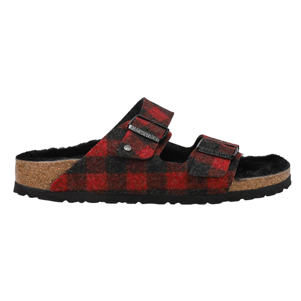 BIRKENSTOCK Arizona Plaid Shearling Suede Leather Footbed Sandals Narrow