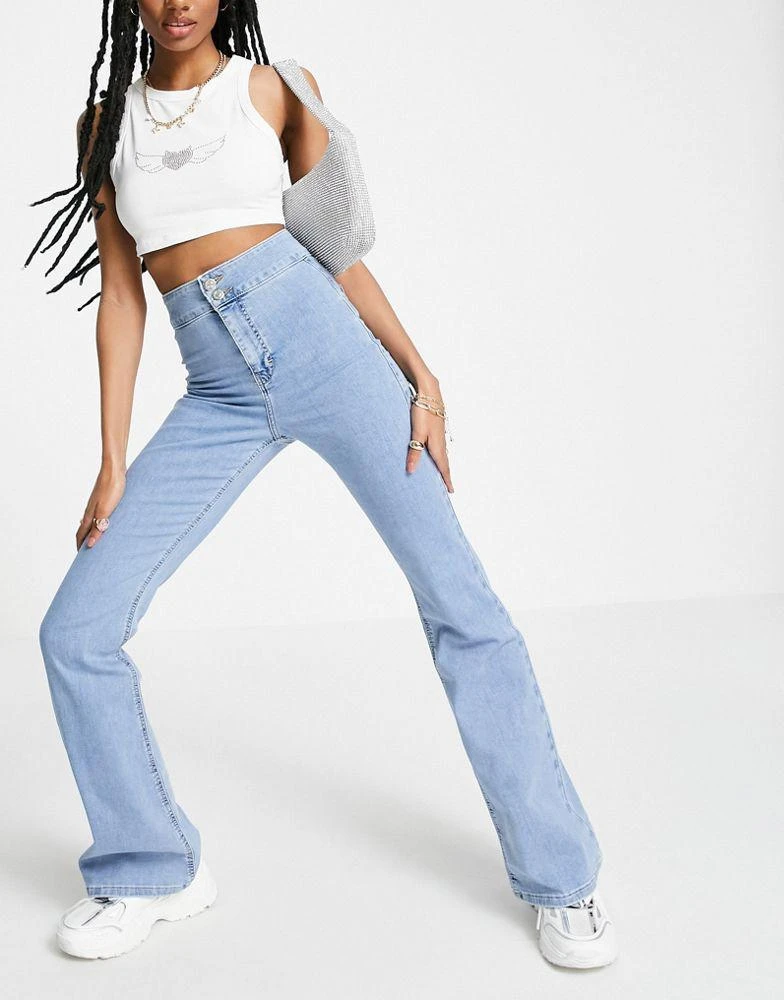 Topshop Topshop Three stretch flare with sugar diamantes in mid blue 3