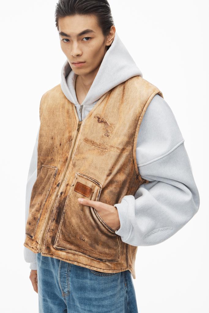 Oversize Vest in Workwear Trompe-l'oeil-Print Velour – On Sale Now