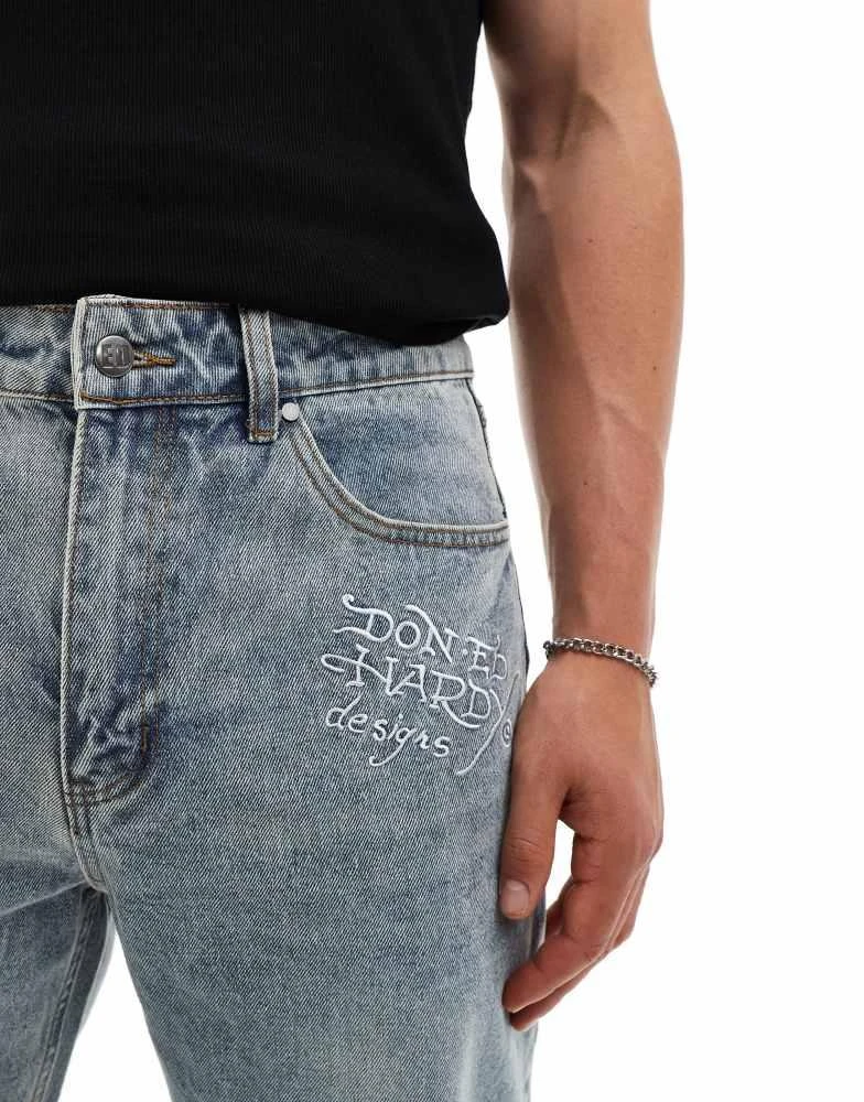 Ed Hardy Ed Hardy straight leg NYC denim embroidered jeans in bleach 4