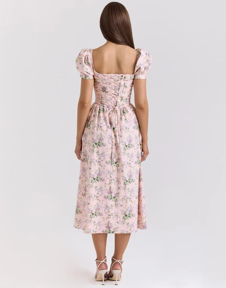 House of CB House of CB Lulabell print cotton midi dress in pink ribbon -  Dresses & Skirts - Free Shipping - BeyondStyle