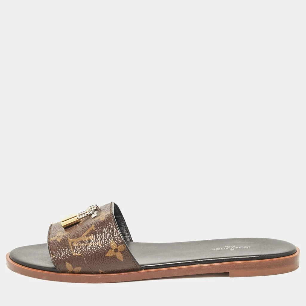 Louis Vuitton Louis Vuitton Brown Monogram Canvas Lock It Flat Slides Size 37 1