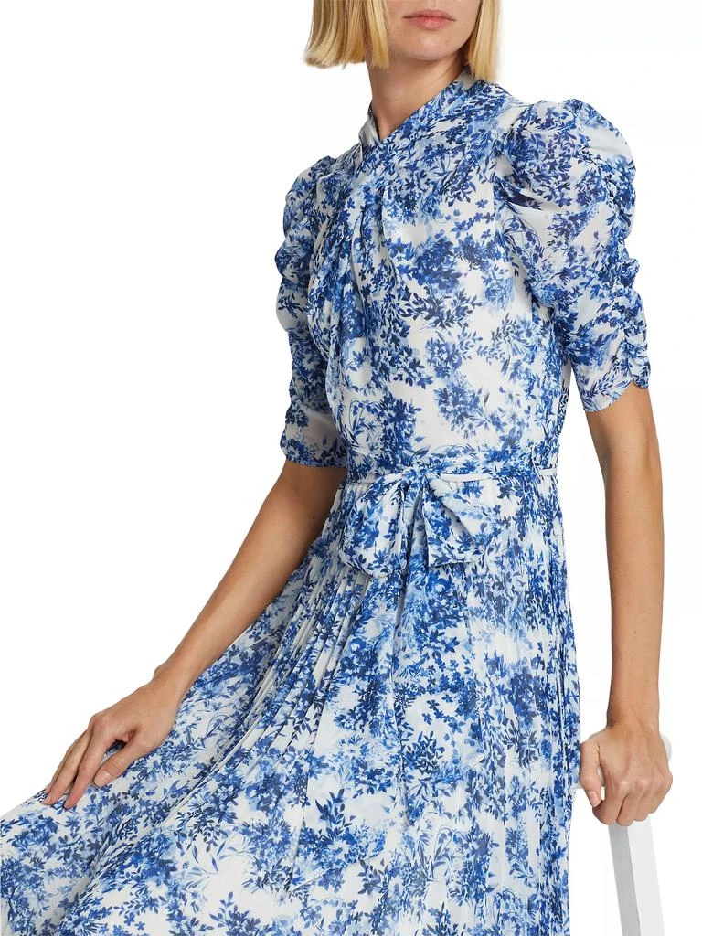 Monique Lhuillier Pleated Short-Sleeve Midi-Dress 6