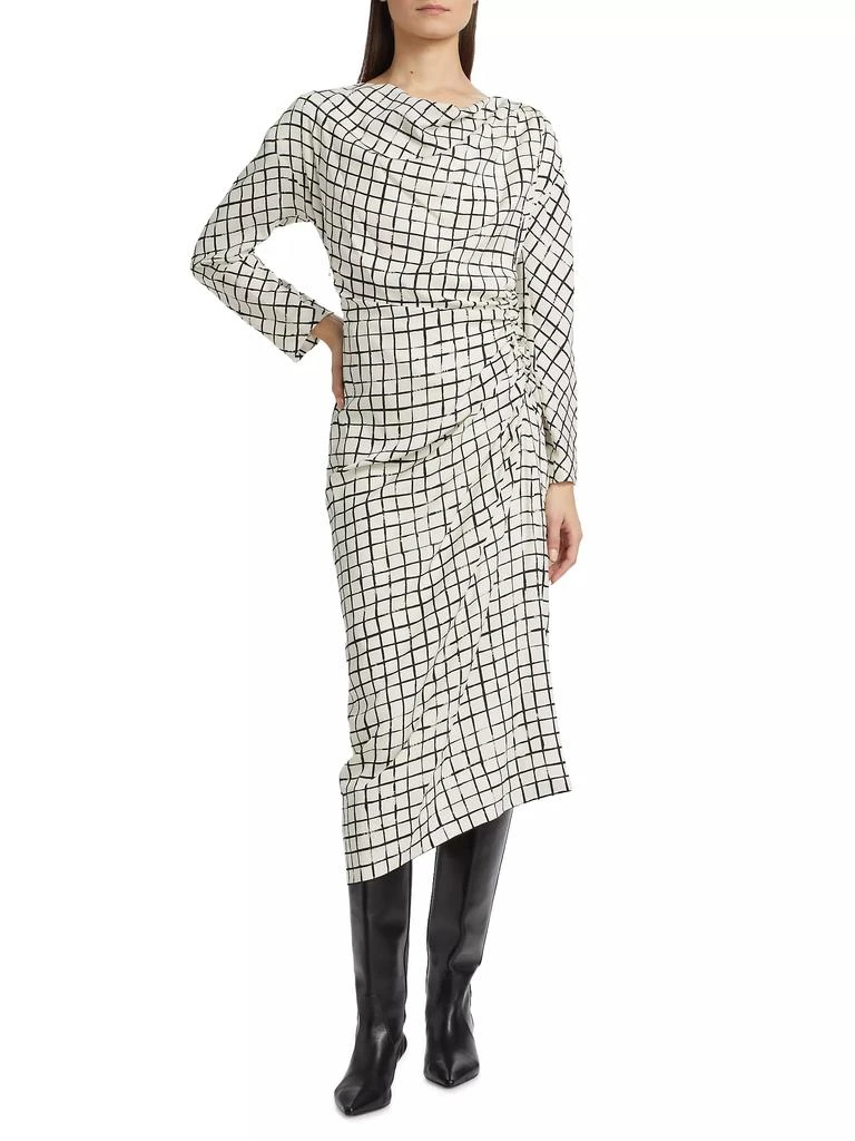 Dries Van Noten Didi Grid Silk-Blend Gathered Midi-Dress 3