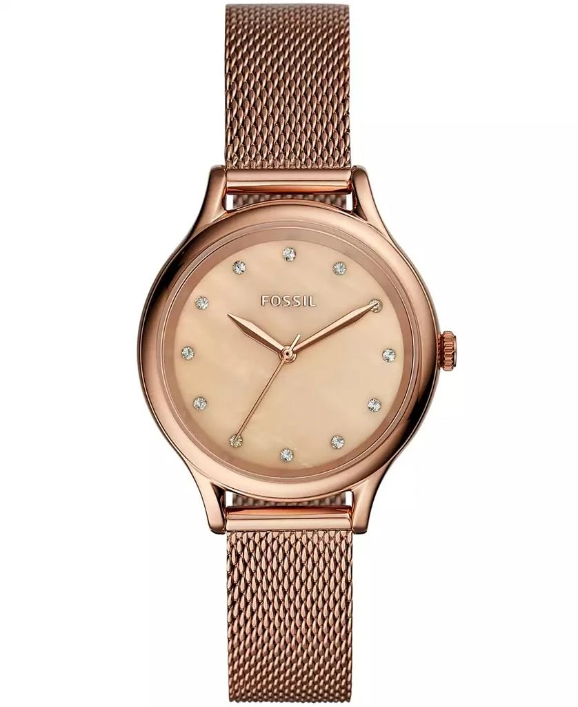 Fossil Women's Laney Three Hand Rose Gold Stainless Steel Mesh Watch 34mm 1